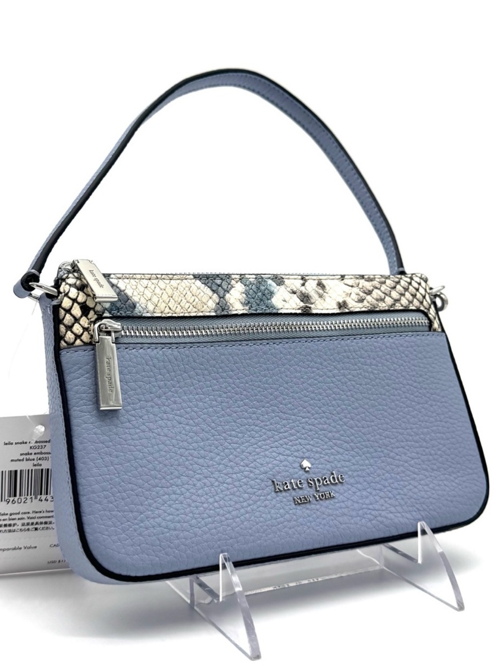 Kate Spade Leila Convertible Leather Mini Pachette Bag Snakeskin Blue